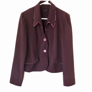 Courtenay Blazer Two Button Burgundy Maroon With Pink Trim Size 6